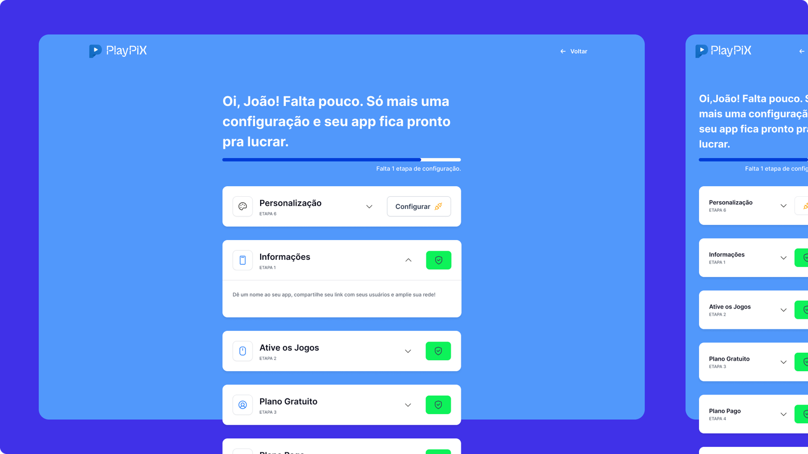 Cenário de Entrada — Progresso da configuração